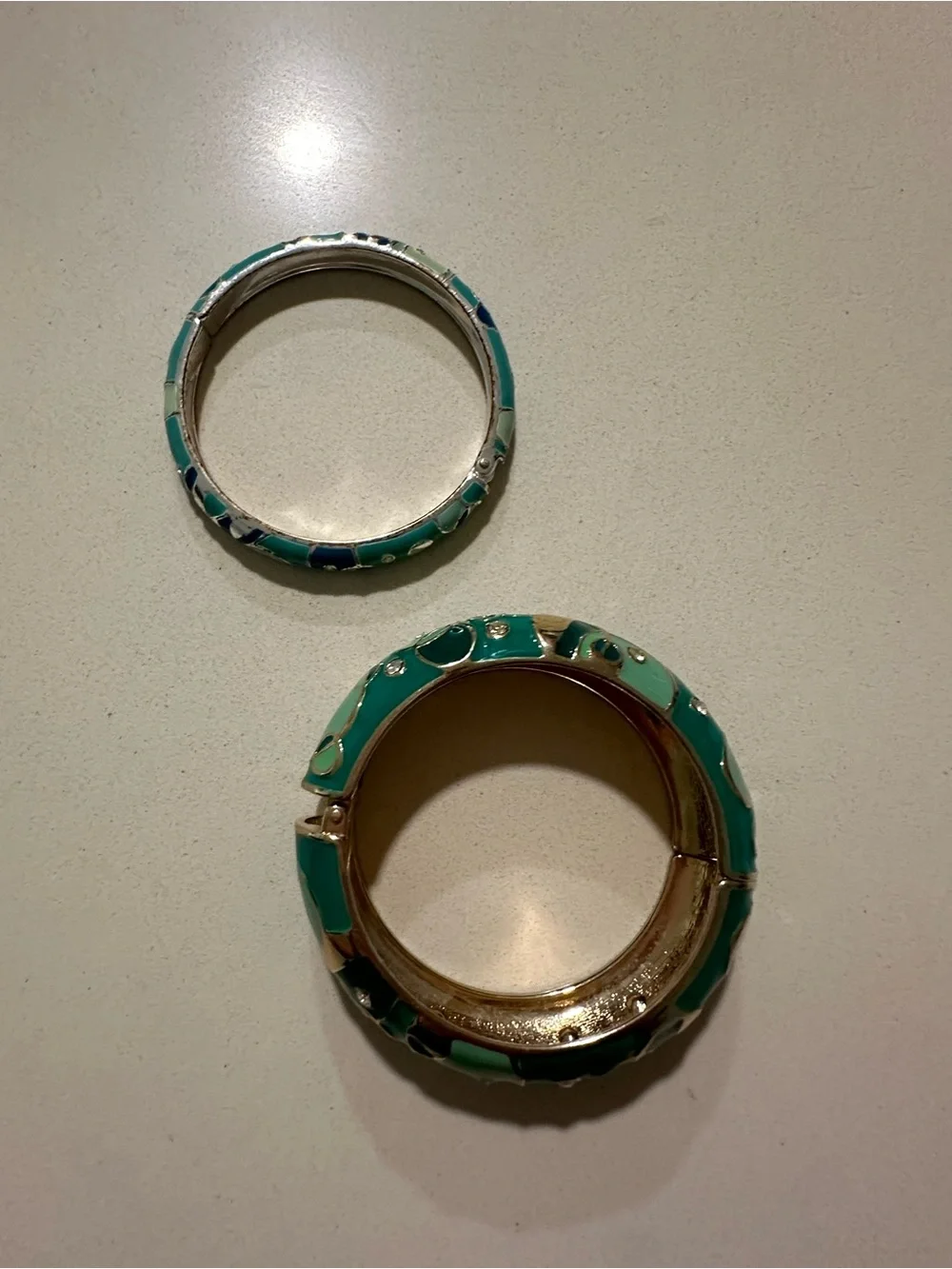 Turquoise Floral Enamel Bangle Bracelet Set - Elegant Women’s Jewelry